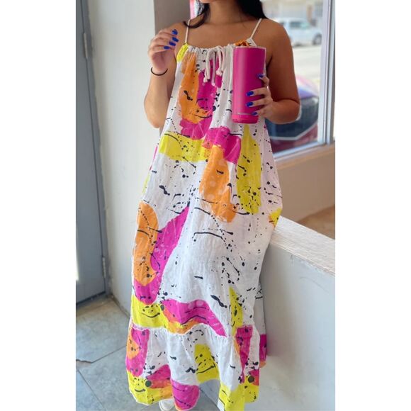 puro lino dress Puro Lino Linen Dress Sleeveless Maxi One Size Lime Green Shades Italy M L NWT